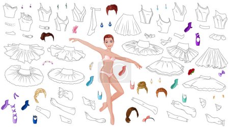 Foto de Bailarina para colorear Muñeca de papel con tutus, tops, peinados y puntas. Ilustración vectorial - Imagen libre de derechos