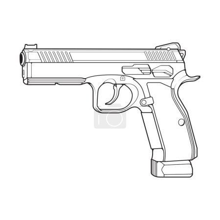 Armes à feu style art en ligne, Pistolet de tir, Illustration d'arme, Ligne vectorielle, Illustration d'arme à feu
