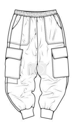 Illustration for Men's Cargo pants bottom sketch fashion illustration, Knitted track cargo pants vector template, Sweatpants design. - Royalty Free Image
