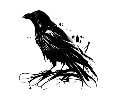 Pájaros negros Cuervo, cuervo, torre o garra. Ilustración vectorial en estilo retro.