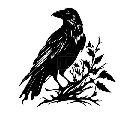 Schwarze Vögel Rabe, Krähe, Saatkrähe oder Dohle. Vektor-Illustration im Retro-Stil.