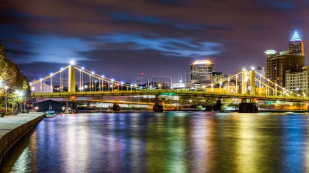 Roberto Clemente Bridge aka Sixth Street Bridge at dawn, spans Allegheny river in Pittsburgh, Pennsylvania