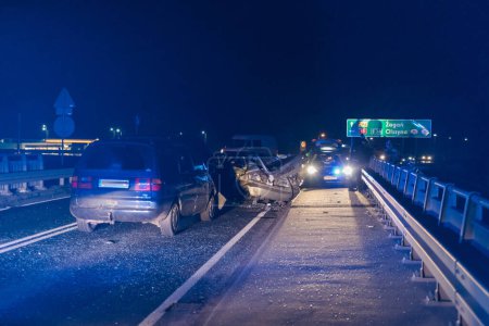 Road bridge in Iowa, Lubusz Voivodeship, Poland. Road accident on December 1, 2020 around 9 p.m.