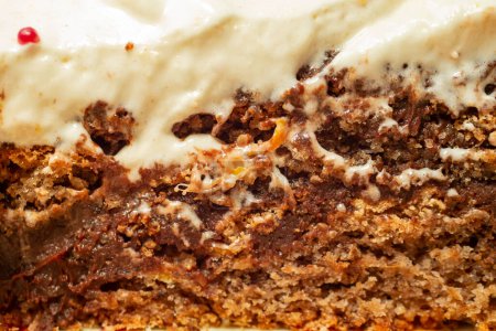 Photo for Texture of chocolate cake with whipped cream. Soft focus Macro shot - Royalty Free Image