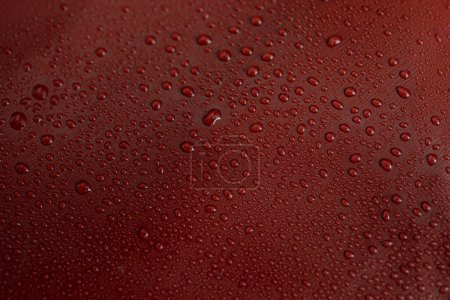 Photo for Water drops on red brown leather texture, soft focus close up - Royalty Free Image