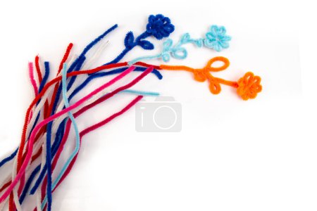 Many Pipe cleaner fluffy wires flowers  isolated on white  