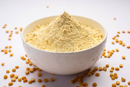 Photo for Besan, Gram Flour or chickpea flour is a powder made from ground chickpea known as Bengal gram - Royalty Free Image
