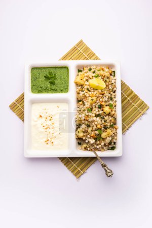 Foto de Sabudana Khichadi - Un plato auténtico de Maharashtra hecho con semillas de sagú, servido con cuajada - Imagen libre de derechos