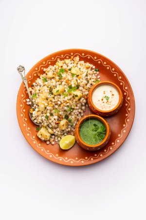 Photo for Sabudana Khichadi - An authentic dish from Maharashtra made with sago seeds, served with curd - Royalty Free Image