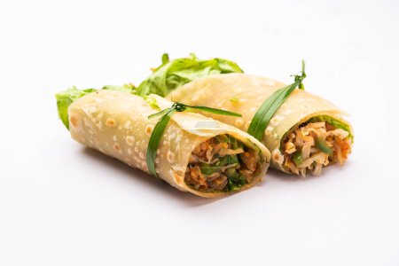 Photo for Indian chapati veg spring Rolls filled with vegetables and spices, also called franky - Royalty Free Image