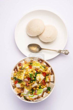 Photo for Idli Chaat is a tasty Indian recipe made using leftover idlis - Royalty Free Image