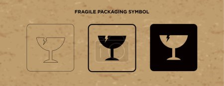 Fragiles Vektorverpackungssymbol auf Vektorkarton-Hintergrund. Handhabungsmarke auf Bastelpapier Hintergrund