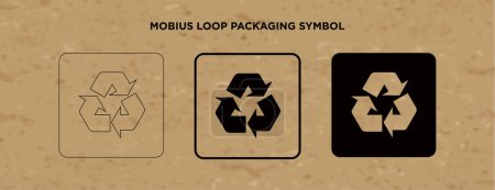 Mobius Loop Vektor Verpackungssymbol auf Vektorkarton Hintergrund. Handhabungsmarke auf Bastelpapier Hintergrund