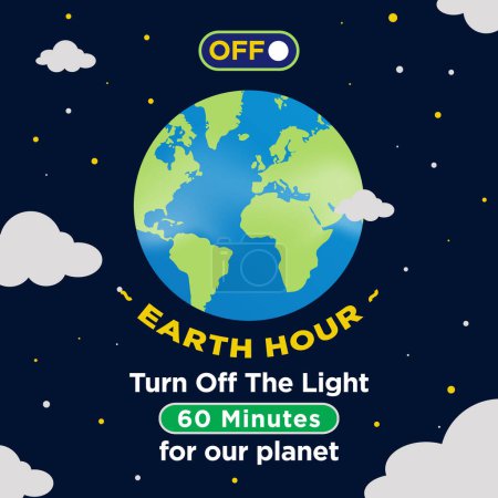 Earth Hour Campaign Poster or Banner. Earth Hour Poster or Banner with light and Cloud Vector Illustration