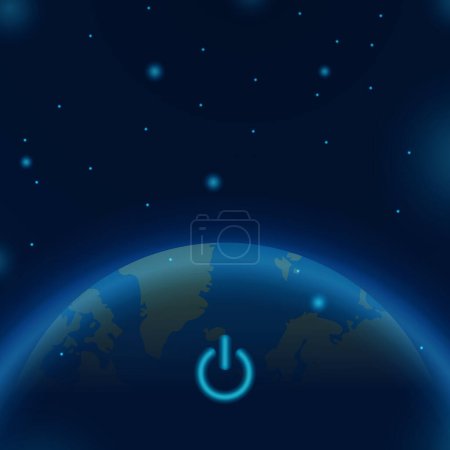 Earth hour vector illustration with earth and power off button. Earth hour poster or banner template