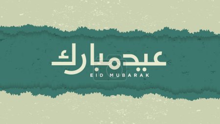 Modern Happy Eid Mubarak greeting card torn paper theme. Eid Mubarak calligraphy background. Islamic eid al fitr and eid al adha greeting typography