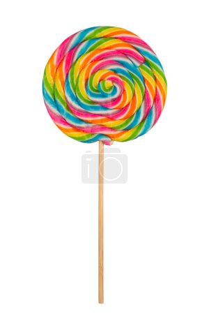 Photo for Closeup detail of colorful lollipop candy on a stick  isolated on white background - Royalty Free Image