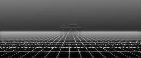 Photo for Technology wireframe landscape. Perspective grid. Digital space. White mesh on a black background. 3d rendering. - Royalty Free Image