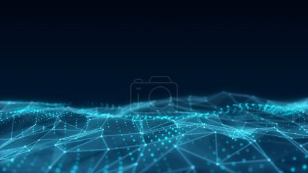 Photo for Futuristic technology double wave. Digital cyberspace. Abstract wave with moving particles on a colors background. Big data analytics. 3d rendering. - Royalty Free Image