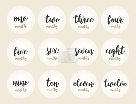Photo for 12 months stickers for the first year of the baby's life. Names of numbers. Beige background. Vector design. - Royalty Free Image