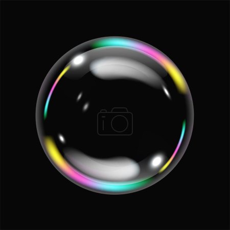 Soap bubble with rainbow reflection. Vector design.