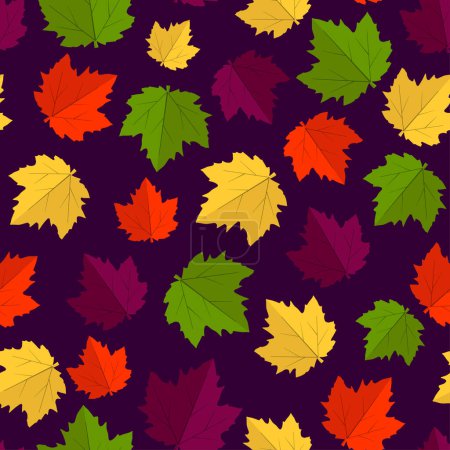 Foto de El otoño deja un patrón sin costuras. Hojas de arce de colores en el fondo oscuro. Diseño vectorial. - Imagen libre de derechos