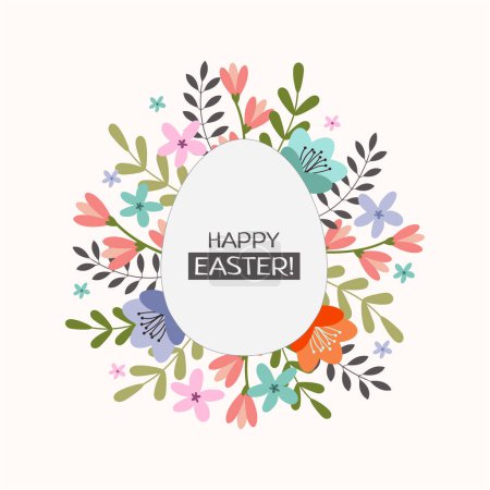 Foto de Feliz Pascua. Huevo de Pascua y marco de flores. Aislado sobre fondo blanco. Diseño vectorial. - Imagen libre de derechos