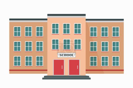 Front view of the school. Three-storey building isolated on the white background. Graphic design.