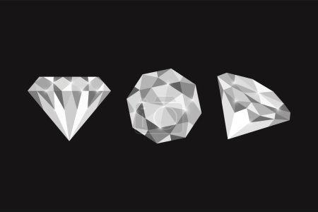 Téléchargez les illustrations : Des diamants sous différents angles. Isolé sur fond noir. Conception vectorielle. - en licence libre de droit