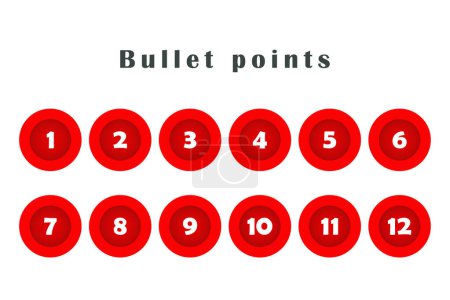 Foto de Puntos de bala círculos rojos, números del 1 al 12. Infografías. Diseño vectorial. - Imagen libre de derechos