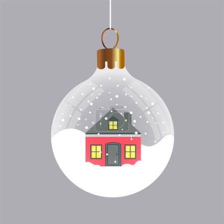 Foto de Bola de Navidad con nieve y una casa. Diseño vectorial. - Imagen libre de derechos
