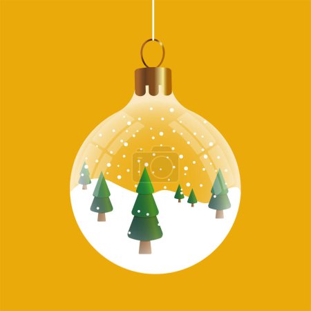 Foto de Bola de Navidad con nieve y árboles. Diseño vectorial. - Imagen libre de derechos
