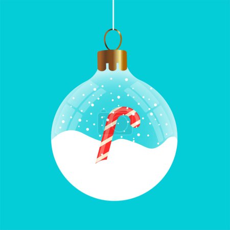 Foto de Bola de Navidad con nieve y bastón de caramelo. Diseño vectorial. - Imagen libre de derechos