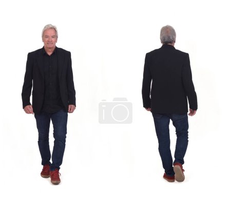 Foto de Front and back view  of same men walking on white background - Imagen libre de derechos
