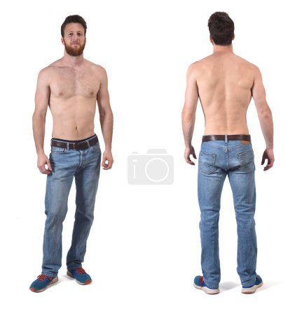 Photo for Back and front view of same man shirtless on white background - Royalty Free Image