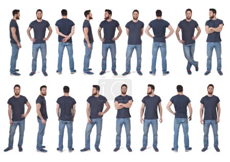 Téléchargez les photos : Front, back and side view of same man standing on white background - en image libre de droit