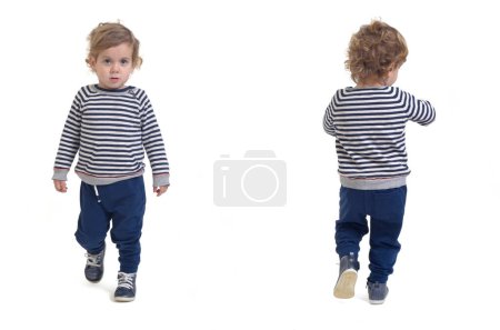 back and front view of same baby boy on white background