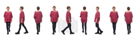 Photo for Various poses of same woman walking on white background - Royalty Free Image