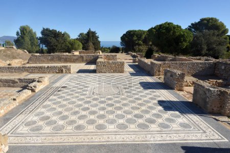 Téléchargez les photos : Mosic de ville romaine de Empuries ruines par la mer, province de Gérone, Catalogne, Espagne - en image libre de droit