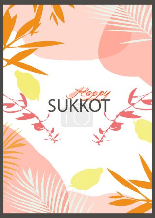 Plantilla artística colorida con elementos judíos para sukkot. Para póster, felicitaciones y tarjetas de visita, invitación, volante, pancarta, folleto, publicidad, eventos y páginas