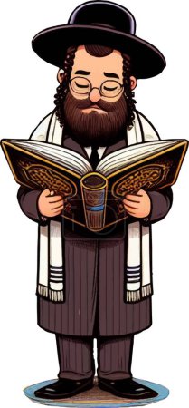 illustration of a Jew reading the Torah in traditional clothing, for design
