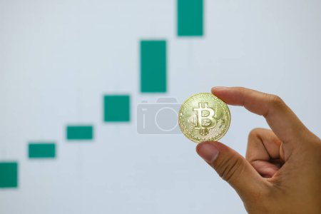 Bitcoins uptrend and bullish Trend with a Trading Graph in the background. High-quality photo