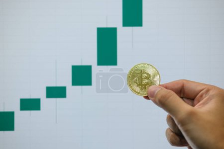 Bitcoins uptrend and bullish Trend with a Trading Graph in the background. High-quality photo
