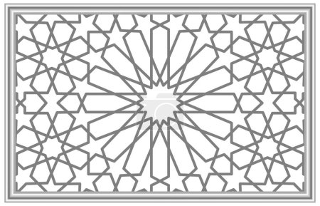 Stretch Decke Dekoration Bild. 3D geprägter silbergrauer Rahmen, islamischer Stil Hintergrund.