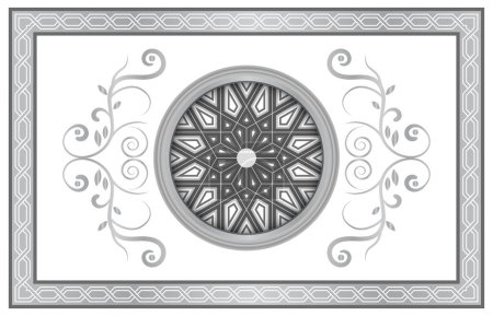 Gray color calligraphic pattern and mandala with circular motif, ceiling decoration image. stretch ceiling decoration model.