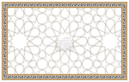 Amarillo dorado motivo geométrico islámico y marco decorativo