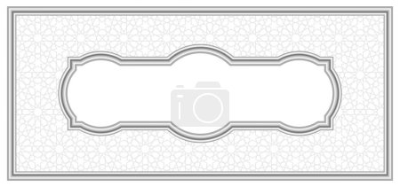 Stretch ceiling pattern. Gray color islamic pattern and 3d vintage style frame on white background
