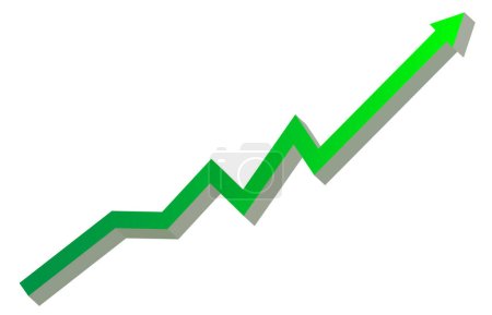 Foto de Flecha verde levantándose sobre un fondo blanco. Gráficos 3d. Crecimiento y concepto de aumento. Ilustración 3D - Imagen libre de derechos