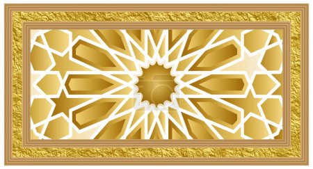 Islamic pattern design. 3D decorative frame and islamic background motif in gold color. Wall and stretch ceiling decoration picture