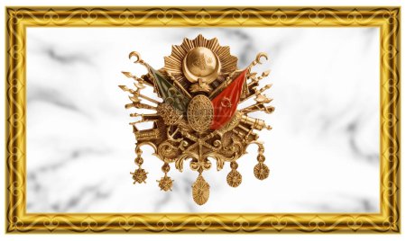 Foto de Osmanli Tugrasi - emblema del Imperio otomano en marco decorativo de color dorado. Se puede utilizar como póster, papel pintado y elemento de diseño. - Imagen libre de derechos